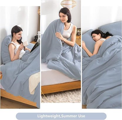 COTTEBED Twin Size Bed Comforter Sets, Super Soft Lightweight Washaed Cotton, 1 Bedding Down Comforter and 1 Pillowsham for Kids College Dorm Boys Girls (Twin/Twin XL,Light Dusty Blue)