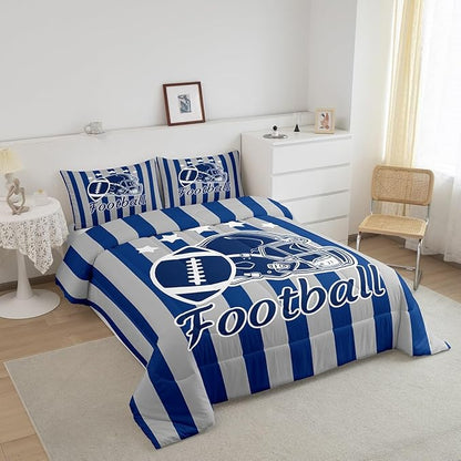 Feelyou Football Comforter Set Queen Size Rugby Sports Comforter for Boys Girls Teens Gift for Football Lover Bedding Set Soccer Ball Game Duvet Set Navy Quilt Set