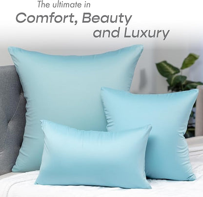 PILLOWY 12x20 Throw Pillowcase (Cover Only) -85/15 Nylon, Spandex -Luxurious, Silky, Stretchy & Soft - 1Pcs Solid Color -A Perfect Choice for Couch Chairs Sofa Bed Adult/Kids Bedroom, Sweat Baby Blue
