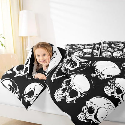 Erosebridal Boys Black Skull Comforter Set Toddler, Halloween Skeleton Skull Bedding Set, Gothic Skeleton Comforter for Kids Teens Adults Men Goth Room Decor, Terror Theme Black Quilt