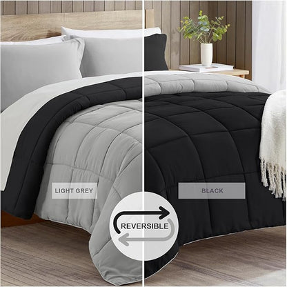 satisomnia Twin Comforter Set, Black Bedding Comforters Twin XL Size, 2 Pieces Down Alternative Bed Comforter Lightweight, Soft Quilted Bed Set Breathable, Reversible All Season Bedding Sets