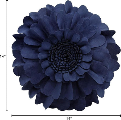 Contempo Lifestyles Flower Pillow – Decorative Pillow 3D Round Throw Pillows for Home Décor – Handmade Sweetheart Flower Pillow for Bed & Couch-Sunflower Pillow - 13 Inch Navy