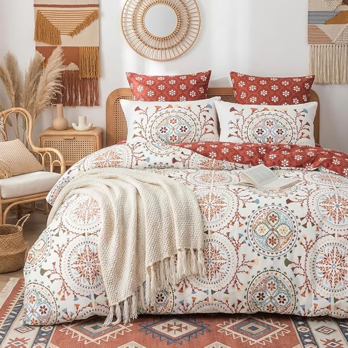 Nayoroom Boho Comforter Set Queen Size Reversible Bohemian Medallion Paisley Comforter 3 Pieces Soft Lightweight Southwestern Aesthetic Bedding Set for All Seasons