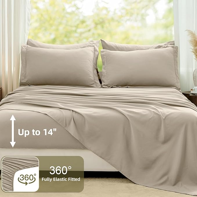 FUANNA Full Size Comforter Sets Oatmeal, 7 Pieces Soft Bed in a Bag Full, All Season Lightweight Bed Sets with Comforter, Flat Sheet, Fitted Sheet, Pillowcases & Shams