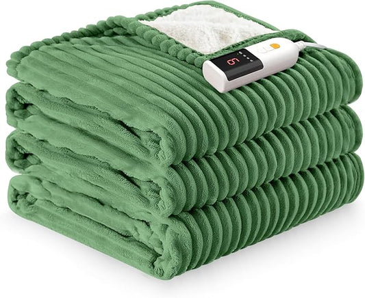 Reaks Electric Heated Blanket Full Size, Silky Soft Flannel & Sherpa Heating Blanket with 9 Heat Levels & 2-10 Hours Auto Off, Warm Gifts for Women Mom Grandma, ETL Certified (72x84 inches, Green)
