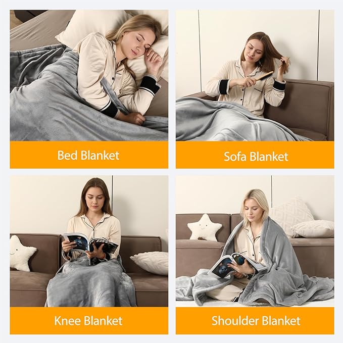 Heated Blanket Electric Throw 60"x84", 8lbs Thick Flannel Heating Blanket, 6 Heat Levels & 9 Hours Auto Off, Machine Washable Overheated Protection Electric Quilt for Couch, Bed, Sofa (Gray)