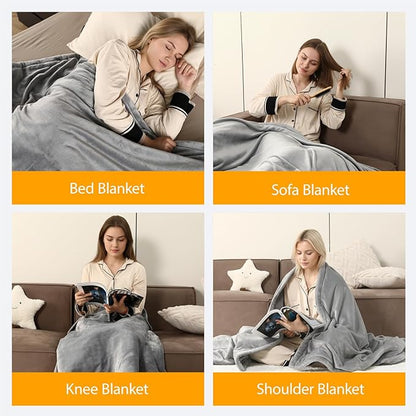 Heated Blanket Electric Throw 60"x84", 8lbs Thick Flannel Heating Blanket, 6 Heat Levels & 9 Hours Auto Off, Machine Washable Overheated Protection Electric Quilt for Couch, Bed, Sofa (Gray)