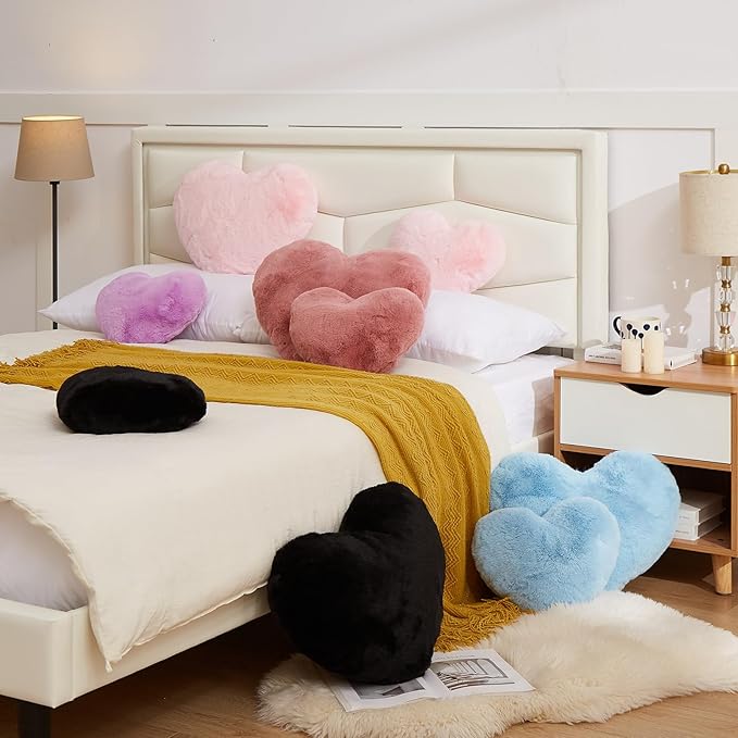YRXRUS Heart Pillow, Blue Heart Pillows, Love Pillow Gifts, 14X17 Inch Large Heart Shaped Pillows, Faux Rabbit Fur Coquette Room Decor Throw Pillows, Living, Bedroom, Indoor Outdoor