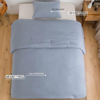 COTTEBED Twin Size Bed Comforter Sets, Super Soft Lightweight Washaed Cotton, 1 Bedding Down Comforter and 1 Pillowsham for Kids College Dorm Boys Girls (Twin/Twin XL,Light Dusty Blue)