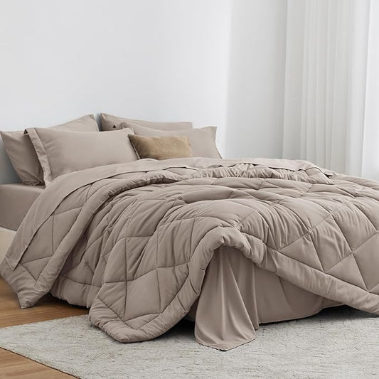 Love's cabin California King Comforter Set Burlwood, 7 Pieces California King Bed in a Bag, All Season Bedding Sets with 1 Comforter, 1 Flat Sheet, 1 Fitted Sheet, 2 Pillowcase and 2 Pillow Sham