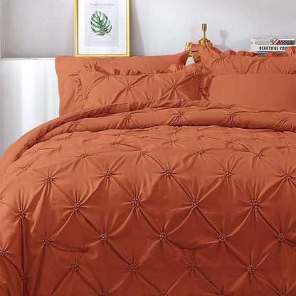 JOLLYVOGUE King Size Comforter Set 7 Pieces, Burnt Orange Bed in a Bag Comforter Set for Bedroom, Bedding Comforter Sets with Comforter, Sheets,Ruffled Shams & Pillowcases