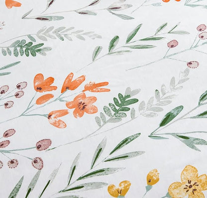 SLEEPBELLA Queen Size Comforter Set Yellow Flowers & Green Botanical Pattern Printed on White 100% Cotton Fabric, Ultra Soft Microfiber Inner Fill 3Pcs Bedding Set