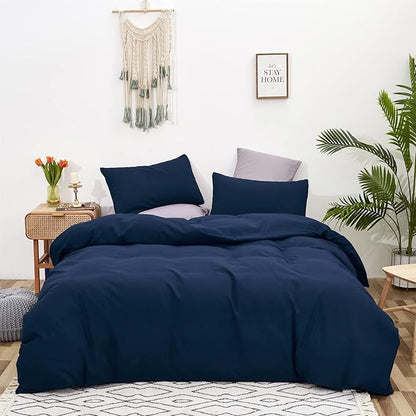 KAREVER Navy Comforter Full Size Navy Blue Bedding Set Dark Navy Blue Comforter Set 3 Pieces 1 Comforter with 2 Pillowcases