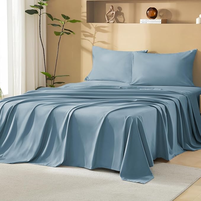 Litanika Oversized King Size Comforter Set with Sheets Grey Blue - 7 Pieces Bed in a Bag Oversized King Boho Tufted Complete Bedding Sets with Comforter, Sheets, Pillowcases & Shams