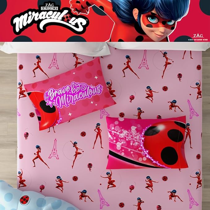 Miraculous: Tales of Ladybug and Cat Noir Kids Bedding Super Soft Comforter and Sheet Set, 5 Piece Full Size, (Officially Licensed Product)