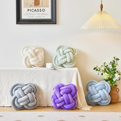 Xuyier Knot Pillow Ball, Decorative Throw Pillows with Velvet Fabric for Couch Bed, 12" Decor Knotted Square Floor Pillow Cushions for Living Room (12 Inches, Dusty Blue)
