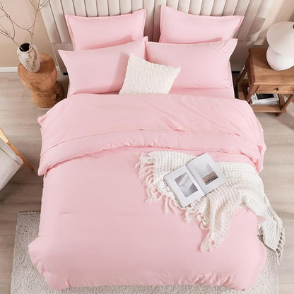 Litanika Twin/Twin XL Size Comforter Sets Pink - 5 Pieces Bed in a Bag Twin/Twin XL Bedding Comforter Sets, Solid Lightweight Bed Set with Comforter, Sheets, Pillowcase & Sham