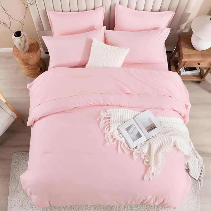 Litanika Twin XL Comforter Set Pink - 5 Pieces Twin Extra Long Bed in a Bag for College Dorm, All Season Bedding Set for Girls and Boys, Soft Bed Set with Comforter, Sheets, Pillowcase & Sham