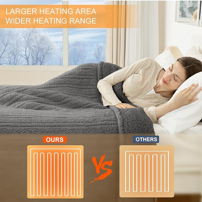 Electric Blanket Twin 62"X84"- Soft Double Sided Sherpa Heated Blanket Twin with 5 Heatings Levels & 10 hrs Auto Shut Off, Fast Heating & ETL Certified, Gift for Women(Grey)