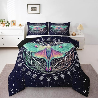 Erosebridal Moth Butterfly Bedding Set - King Size Gothic Decor Down Comforter & Duvet Set for Kids' Rooms - Navy Blue