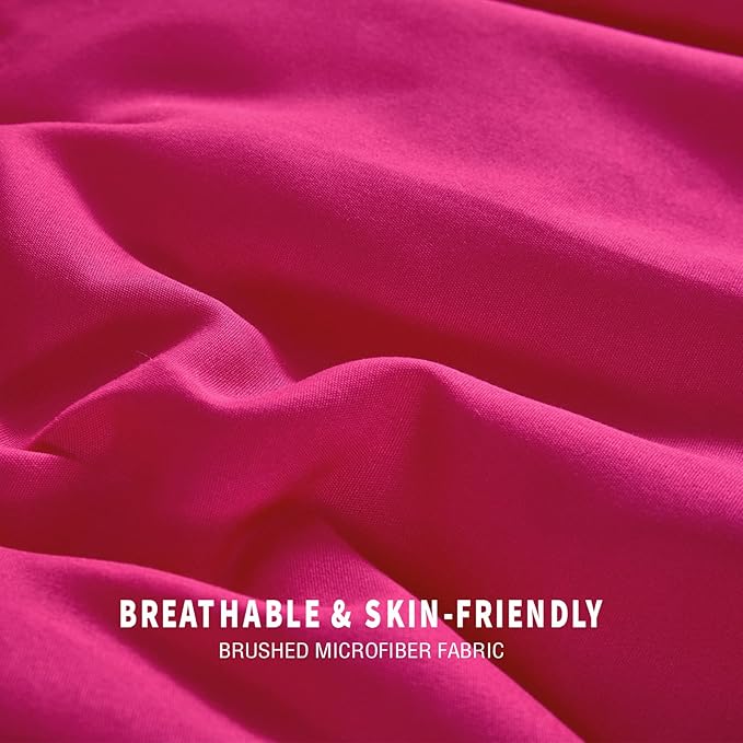Exclusivo Mezcla Lightweight Reversible Full Queen Size Comforter Set, Down Alternative Comforter with 2 Pillow Sham, Full Queen Size Bedding Set for All Seasons, Hot Pink/Bright Pink