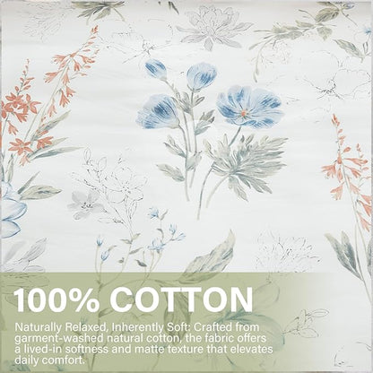 Floral Comforter Set Queen Size 100% Cotton Comforter Green Floral Bedding Comforter Set 3pcs Ultra Soft and Easy Care Reversible Lightweight Bedding Sets