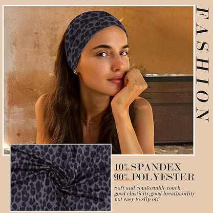 Headbands for Women Trendy Leopard Wide Head Bands for Women's Hair Non Slip Wraps Elastic Stretchy Cheetah Bandanas Workout Fashion Hair Accessories Birthday Gifts for Valentines 6PCS