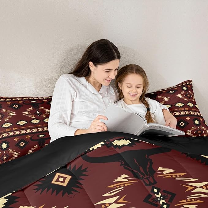Feelyou Brown Western Aztec Decor Comforter Set Southwestern Toddler Size Bedding Set Exotic Bull Skull Duvet Quilt Ethnic Tribal Bedroom Decor