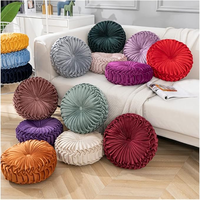 Baiyuruodie Round Velvet Pillow, Sofa Bed Bedroom Decorative Throw Pillow (38cm, Creamy-White)