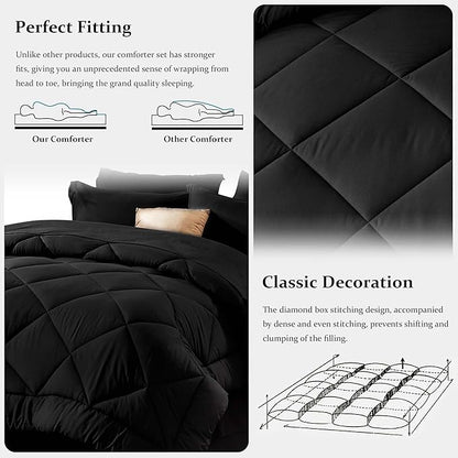 Newspin California King Comforter Set Black - Bed in a Bag California King Size 8 Pieces, All Season Bed Set, Fluffy Comforter Set with Sheets, Sheet Set Quilt Blanket, Pillowcases & Shams & Bed Skirt