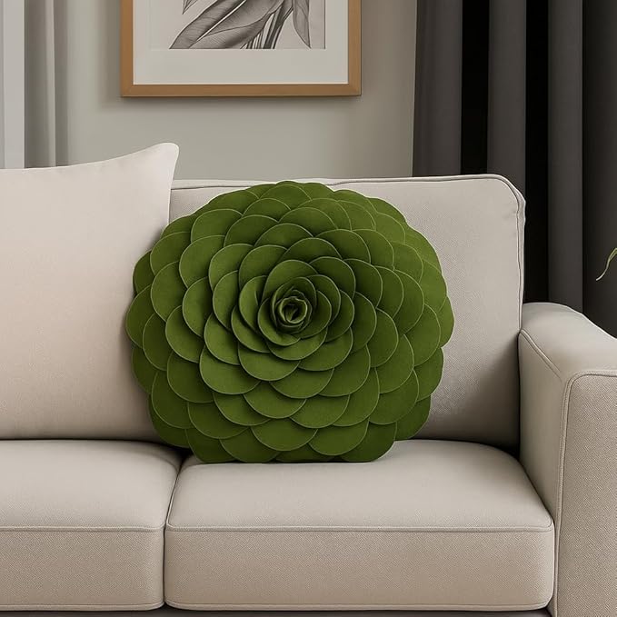 Fennco Styles Eva's Flower Garden Decorative Filled Throw Pillow 13" Round - Kiwi Floral Accent Pillow for Home, Couch, Bed, Living Room, Holiday and Office Décor