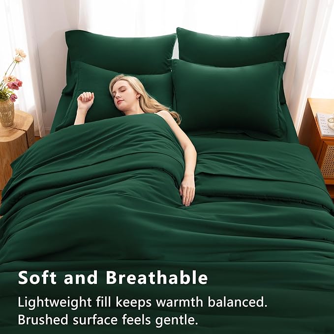 CozyLux King Comforter Set Emerald Green, 7 Pieces Bed in a Bag Bedding Comforter Set with Sheets, All Season Boho 7PC Bed Sets with Comforter, Fitted Sheets, Flat Sheets, Pillow Shams and Pillowcases
