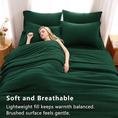 CozyLux King Comforter Set Emerald Green, 7 Pieces Bed in a Bag Bedding Comforter Set with Sheets, All Season Boho 7PC Bed Sets with Comforter, Fitted Sheets, Flat Sheets, Pillow Shams and Pillowcases