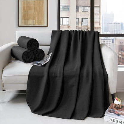 ZYFZCYBL Fleece Throw Blankets Lightweight Warm Soft Cozy Pet-Friendly Bulk Fleece Throw Blanket Solid for Home Bed, Sofa，Office,Gifts, Couch (Pack of 6-50 x 60 inch，Black)