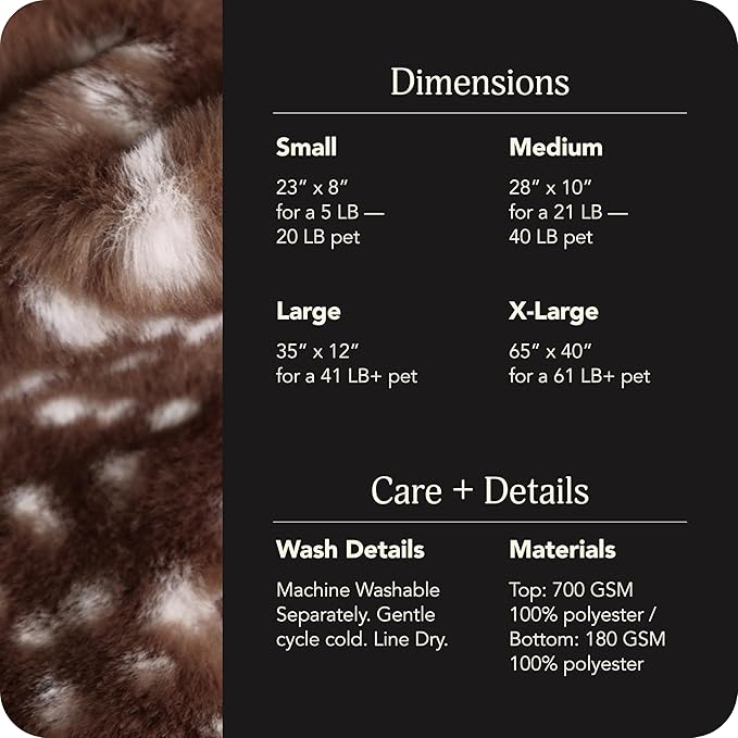 UnHide Floof Pet Bed - Medium (28" x 10") - Extra Soft Dog Bed - Removable Faux Fur Cover - Machine Washable - Helps Ease Pet Anxiety & Provides The Perfect Sleep - Deer