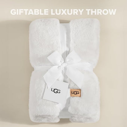 UGG Euphoria Faux Fur Throw Blanket, Warm Fluffy Throw for Couch or Bed, Luxury Bedroom Decor, Fluffy Blankets, Machine Washable, 50-inch x 70-inch, White Snow