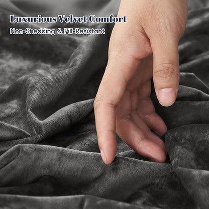 PHF Crushed Velvet Comforter Set King Size, 5-Piece Luxury Winter Bedding Sets with 2 Euro Shams, Heavyweight Warm Fluffy Velvet Bed Spread, Glam Home Decor, Grey