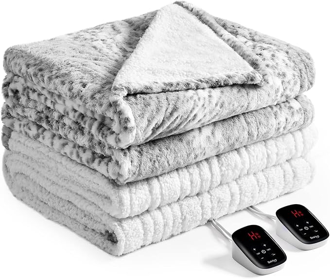 Bearhug Electric Blanket Heated Blanket Full Size 77"x 84" Warm Heating Blanket Gift Reversible Faux Fur & Sherpa 10 Heating Levels & 1-12H Auto Off, Machine Washable, Over-Heat Protect, ETL Certified