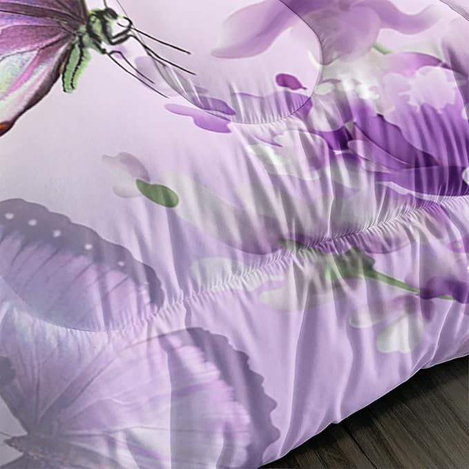Lavender Butterfly Comforter Set for Girl Kid Adult Colorful Butterfly Pattern Bedding Set Aesthetics Butterflies Quilt Bed Set Twin Size with 1 Comforter and 2 Pillowcases