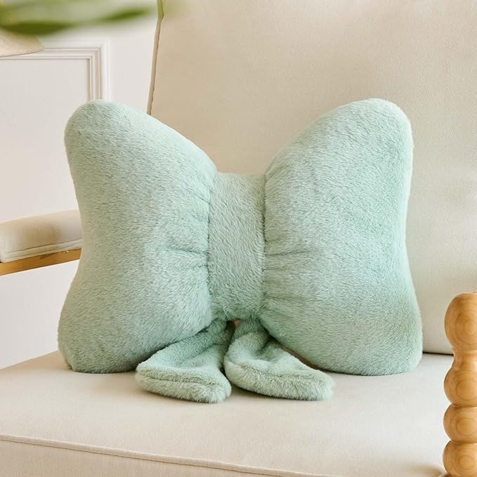 Bowknot Pillow Sage Green Cute Bow Decorative Throw Pillows 16" Aesthetic Home Decor Bow Cushions Butterfly Knot Plush Pillow for Bedroom Couch