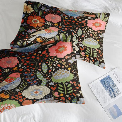 Comforter Set Full Size, Floral Bird Soft 3 Pcs Bedding for Kids and Adults, Chinese Flower Vintage Comforter Set with 2 Pillowcases, for Bedroom Bed Decor