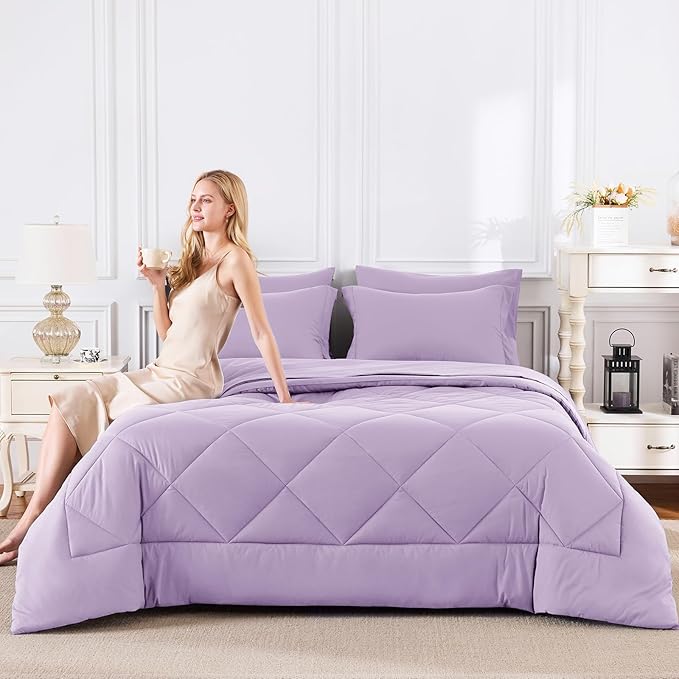 CozyLux Full Size Comforter Sets Light Purple - 7 Pieces Lavender Bed in a Bag Full, Luxury Soft Bed Set for All Seasons, Bedding Set with Down Alternative Comforter, Sheets, Pillowcases & Shams