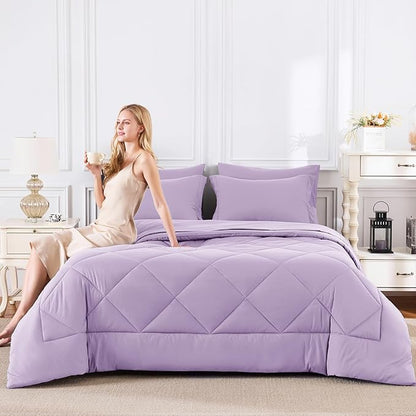 CozyLux Full Size Comforter Sets Light Purple - 7 Pieces Lavender Bed in a Bag Full, Luxury Soft Bed Set for All Seasons, Bedding Set with Down Alternative Comforter, Sheets, Pillowcases & Shams