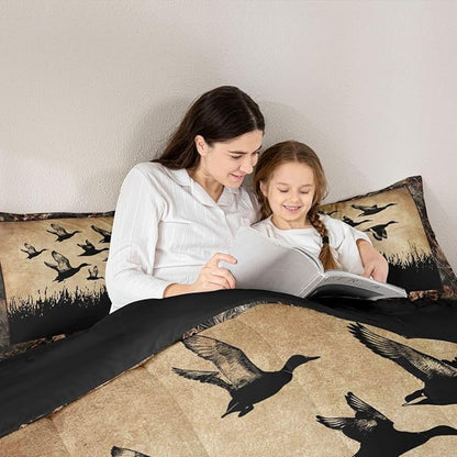 Erosebridal Duck Camo Twin Comforter Set Rustic Hunting Bedding Set Country Farmhouse Comforter for Kids Boys Teen Men,Camouflage Wild Animal Quilt Duvet