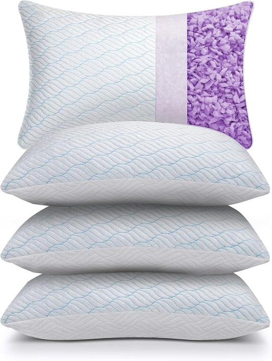 Cooling King Size Pillows Set of 4, Shredded Memory Foam Pillows with Zipper, Adjustable Firmness for Sleeping Cool Cold Pillow for Hot, Side Sleepers,20x36,4 Pack