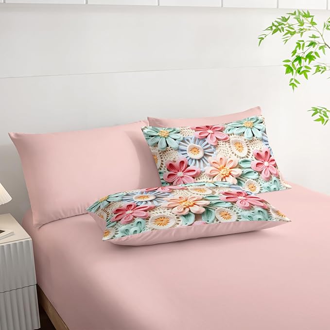 7 Piece Colorful Floral Comforter Set King Size，King Size Teen Girl Floral Bedding Set，(1 Comforter, 1 Flat Sheet, 1 Fitted Sheet, 2 Pillowcase and 2 Pillow Sham)