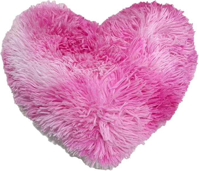 MorroMorn Fluffy Heart Throw Pillows, Shaggy Decorative Pillow for Sofa Couch Bed, Cute Room Decor Decorations for Women Girls Kids (Tie-dye Pink)
