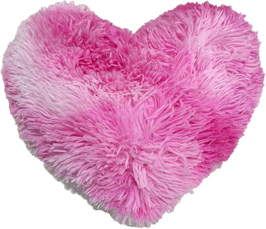 MorroMorn Fluffy Heart Throw Pillows, Shaggy Decorative Pillow for Sofa Couch Bed, Cute Room Decor Decorations for Women Girls Kids (Tie-dye Pink)
