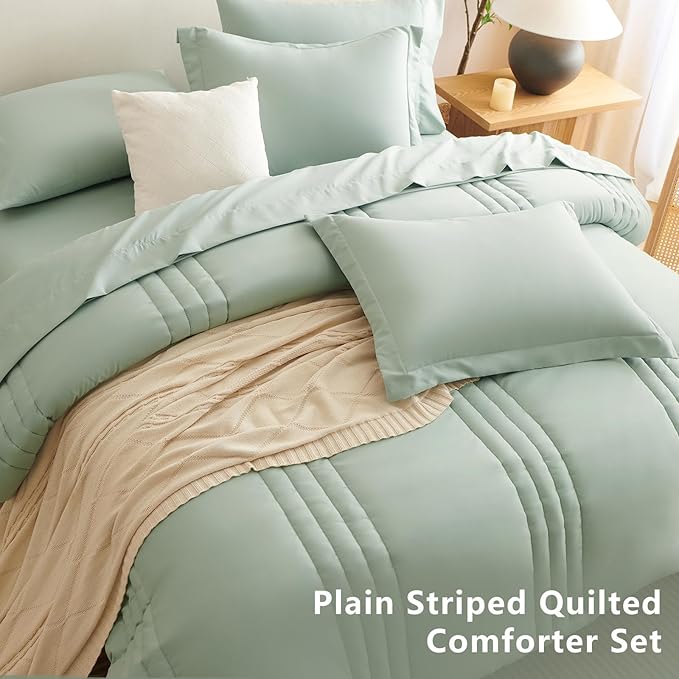 CozyLux Queen Size Comforter Sets - 7 Piece Bed in a Bag Sage Green Comforter Set with Sheets Queen Bed Set All Seasons, Bedding Set with Down Alternative Comforter, Sheets, Pillowcases & Shams