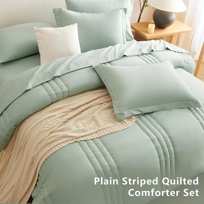 CozyLux King Size Comforter Sets - 7 Piece Bed in a Bag Sage Green Comforter Set with Sheets Luxury Bed Set All Seasons, Soft Bedding Set with Down Alternative Comforter, Sheets, Pillowcases & Shams